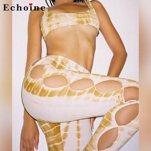 Summer Fashion Two Piece Set Womens Casual Printed Sexy Cutout Sports Suit Fitness Crop Tops Jogger Long Pants Female Tracksuit