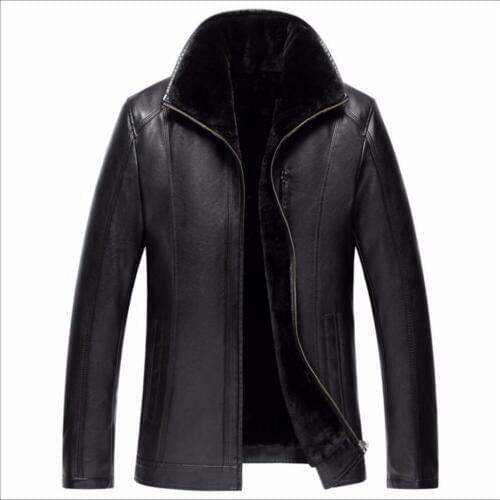 M-6xl 2021 Winter Men Fur One Piece Coat Plus Size Leather Clothes Short Design Casual Thicken Jacket Turn-down Collar Outerwear