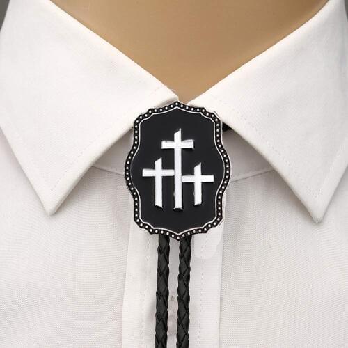 Fashion cross square bear paw bolo tie for man cowboy western cowgirl lather rope zinc alloy necktie