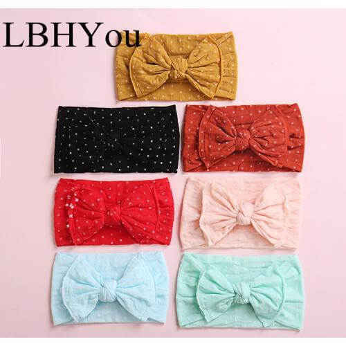 20pcs/lot Knot Bows Nylon Headbands Soft Wide Polka Dot Turban Headwraps Newborn Baby Girls Hair Accessories