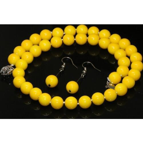 New arrival party gifts 10mm yellow baking paint glass round beads necklace earrings women weddings jewelry set 18inch B2333