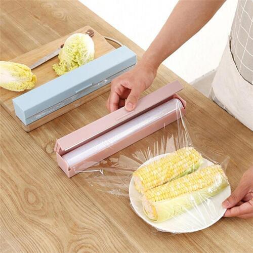 Solid Color Food Wrap Dispenser Film Cutter Storage Holder Kitchen Tool Accessories Wrap Dispenser Storage Container