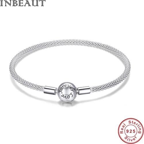 Fit European Charm 925 Sterling Silver Forever Love Letter Beads Bracelet Orginal DIY Snake Chain Bangles for Jewelry Making