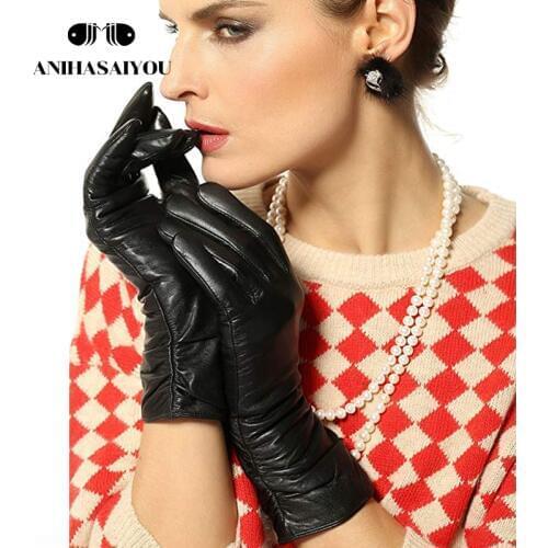 Simple Fashion womens gloves,Genuine Leather womens leather gloves,Red,black,beige,gray,Black,25cm womens winter gloves-2081