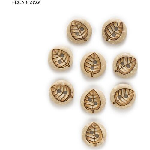 30pcs Leaves Pattern Coconut Buttons Clothing Home Decor Gift Sewing Scrapbooking Handwork Craft DIY 11mm