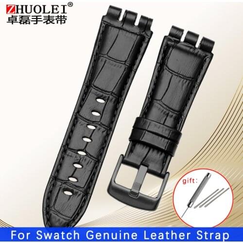 For swatch watchband 23mm New High Quality Mens Soft Waterproof Genuine leather Watchband Straps Black brown cowhide bracelet
