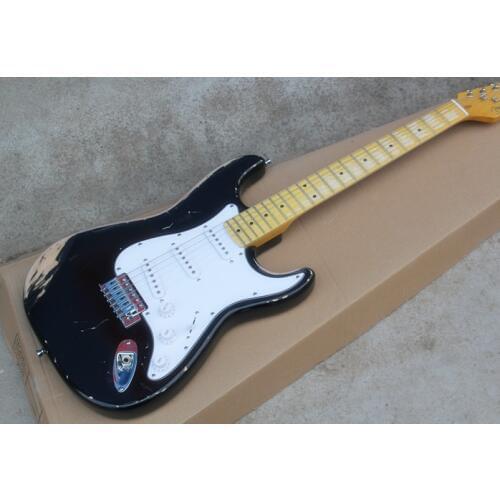 Retro black electric guitar, maple fingerboard, white guard board, SSS pickup, can be customized as required, free delivery