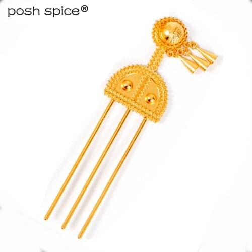 Bridal jewelry African gold hair pin/dubai hairpin Ethiopia bana haffa hair African jewelry