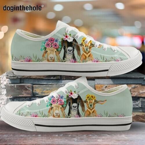 Doginthehole Youth Women Light Canvas Flats Baby Goat Printed Vulcanized Shoes Low Top Casual Sneakers for Students Zapatos