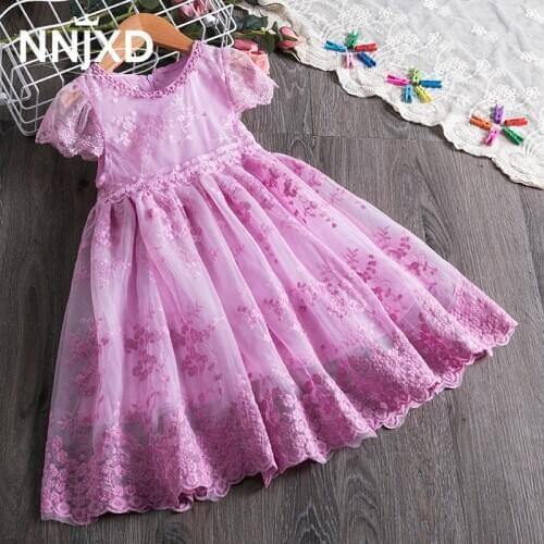 Spring Summer Flower Girl Dress Lace Embroidery Dresses For Girls Party Dress Princess Wedding Dress Ball Gown Children Clothing