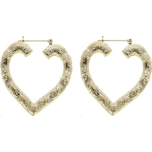 Vintage fashion women jewelry bamboo tube hoop gold color heart shaped hoop earring