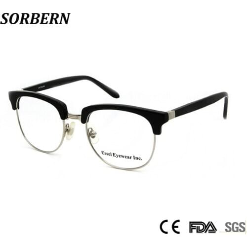 SORBERN Men Vintage Optical Glasses Women Retro Round Eyeglasses Frames Metal Half Rim Spectacles Eyewear Clear Lens Oculos