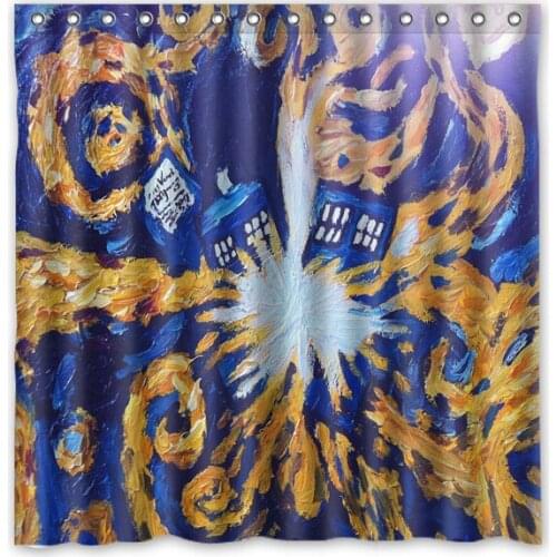 Tardis of Doctor Who &Vincent Van Gogh Astract Work Printed Waterproof Polyester Bath&Shower Curtain(Size:180X180CM)