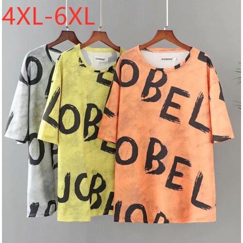 New 2021 Ladies Summer Plus Size Tops For Women Large Short Sleeve Loose Yellow Print Letter O-neck T-shirt 4XL 5XL 6XL