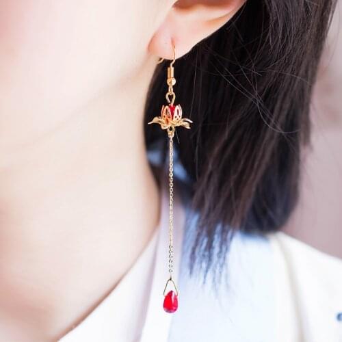 Antique Style Lotus Earrings Chinese Clothing Ear Stud Chinese- Style Retro Long Earrings Pierceless Womens