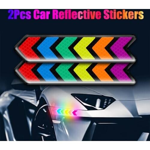 2Pcs Universal Car Reflective Stickers Rainbow Color Anti Collision Scratch Colorful Safety Warning Reflective Body Stickers