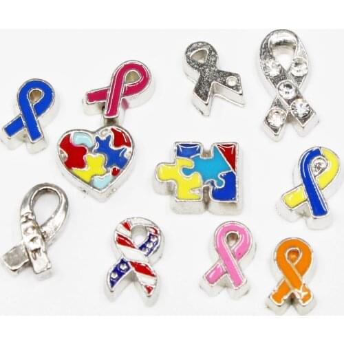 20pcs/lot Breast Cancer Enamels Autism Floating Charms For Glass Lockets Memory Charms Pendants Jewelry Accessories