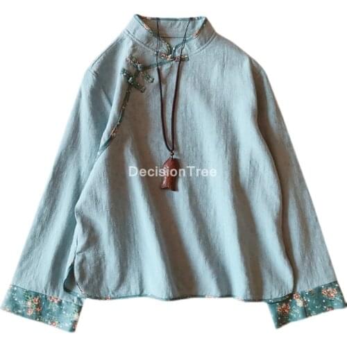 2021 tangsuit chinese style shirt traditional chinese clothing for women flower print vintage party hanfu blouse lady qipao