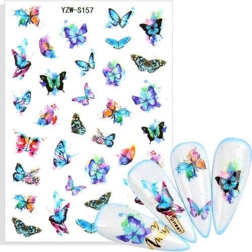 2021 NEW Spring Blue Butterfly Alphabet Designs Stickers Flower Leaves Self-adhesive Decal DIY Slider For Manicuring Decoration