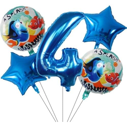 5pcs Nemo Theme Foil Balloon Underwater World Cute Inflatable Clown Fish Baby 1 2 3 4 5 6 7 8 9 Birthday Party Number Balloons