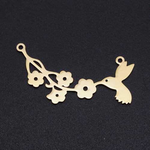 5pcs/lot 100% Stainless Steel Folowers and Bird Connector Pendants Wholesale DIY Necklace Bracelet Making Charms