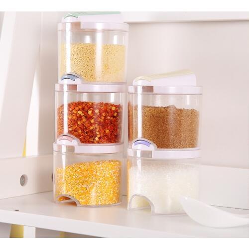 5pcs Creative Transparent Stackable Seasoning Cans Kitchen Spice Rack Condiment Bottles Pepper Shakers Box Salt and Pepper Box