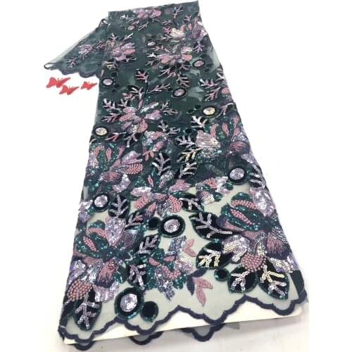African lace fabric 2021 French sequin lace fabric embroidery Nigeria tulle lace fabric D3762