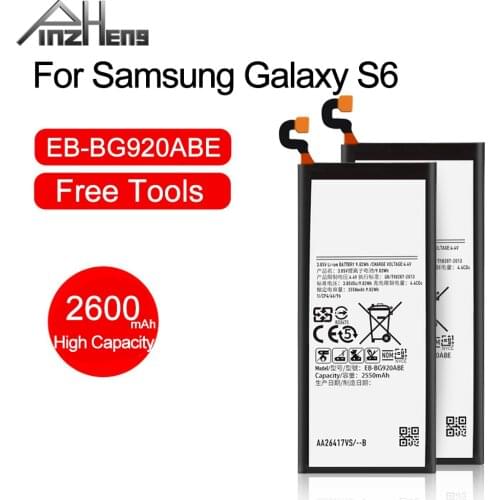 PINZHENG 2600 mAh Mobile Phone Battery For Samsung Galaxy S6 G920 G9200 G920F Battery EB-BG920ABE Replacement Bateria With Tools