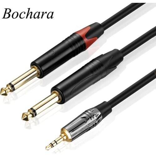 Bochara Gold Plated 3.5mm Stereo to 2x6.5mm OFC Audio Cable Dual Shielded 1m 2m 3m