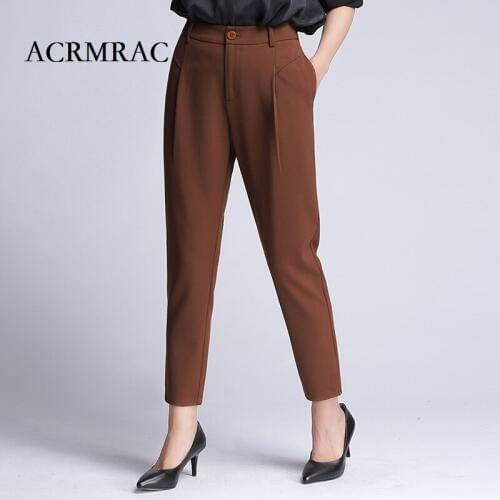 ACRMRAC Women Spring and autumn Solid color Thin High waist Harlan pants Pencil pants Casual pants Ankle-Length Pants