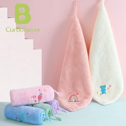 Curbblan 3 Pcs Cute Embroidery Boys Girls Handkerchief Towel Microfiber Absorbent Soft Kids Hand Towels For Home 30x30cm