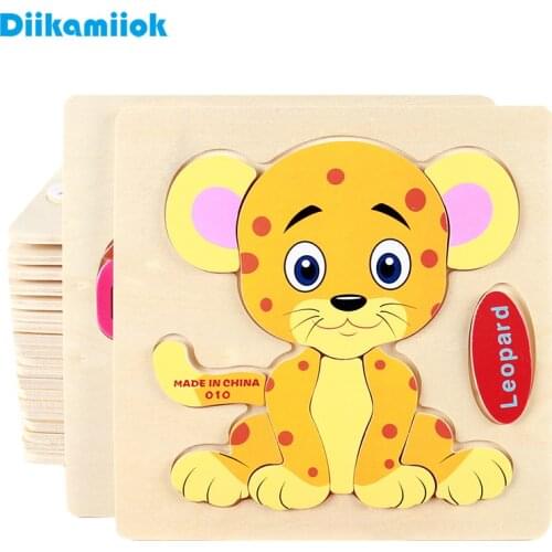 Wooden 3D Puzzle Jigsaw Baby Learning Toys for Children Cartoon Animal Fruit Puzzles Intelligence Kids Children Educational Toy