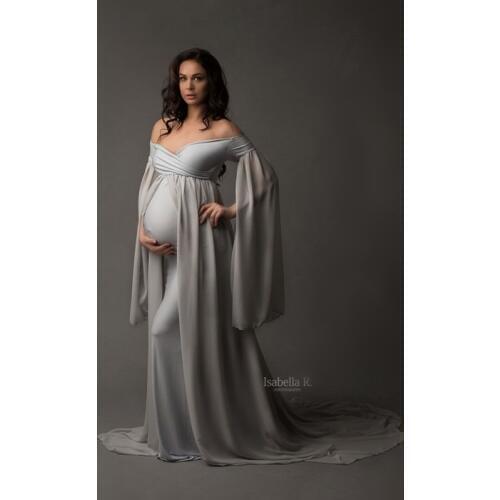 Baby Shower Long Dresses With Cape Fitting Maternity Maxi Gown For Photo Shoot Pregnancy Photography Jersey Stretchy Dress