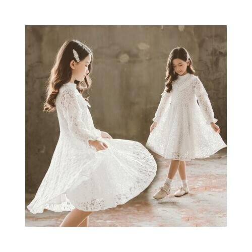 Elegant Lace Flower Long Sleeve Tutu for Girls Wedding Dress Girls Kids Party Wedding Ball Gowns Bridesmaid Frocks Kid Dresses