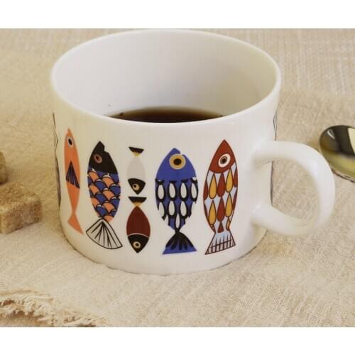Ceramic Cups Creative Coffee Mug Fish Pattern Cups and Mugs for Tea Milk Breakfast Stave Cup with Handle Drinkware Novelty Gifts