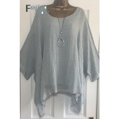 Linen Shirt Women Asymmetric Tops Blouse Casual Tunics 5X Plus Size Batwing Sleeve Womens Blouses Loose Solid O Neck Half Sleeve