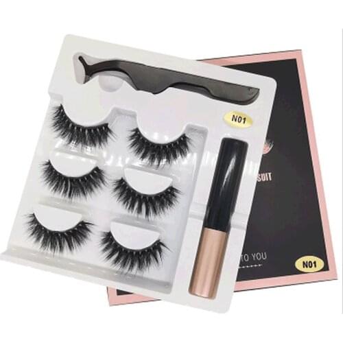 Magnet False Eyelashes Three Pairs Self-adhesive Eyeliner Set Natural Thick Reusable Magnetic Eyeliner Lashes Extended Kit