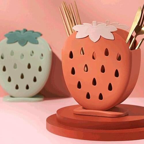 Cute Strawberry Chopsticks Holder Drain Rack Kitchen Tableware Storage Rack Hollow Cutlery Drainer Spoon Fork Knife Shelf Holder