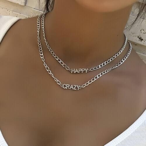 Multi-layer Clavicle Necklace Ladies Popular New Metal Texture Letter Womens Necklace Combination Jewelry Necklace Gold Bohemia