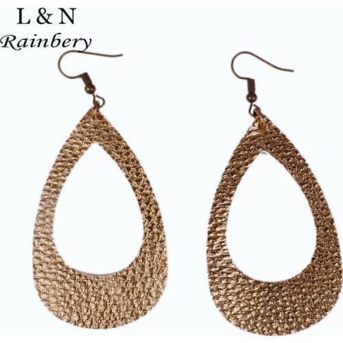 Rainbery Fashion Teardrop PU Leather Dangle Earrings Antique Looking Various 10 Colors Leather Hollow Bohemian Earrings JE0601
