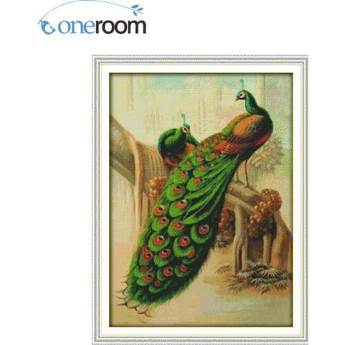 DIM The Peacock Couples (2) Counted Cross Stitch 11 14CT Cross Stitch Sets Animals Cross-Stitch Kits Embroidery Needlework