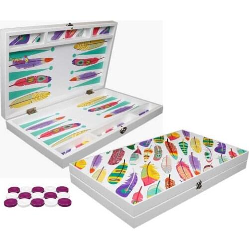 Yenigün Elegance Leather Backgammon Set TREND FEATHER Laila Large Size Backgammon Set High Grade Backgammon Chess Travel Chess