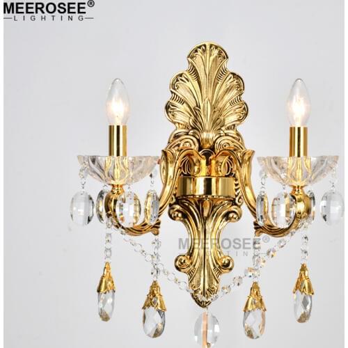 Gold Crystal Wall Lamp Sconces Crystal Light Fixture 2 Arms Silver Home Lighting Deco Maison Wall Penteadeira Bracket Bra Light