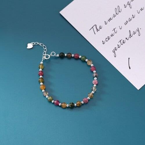 Natural Tourmaline Sliver Beads Bracelet Ornament Simple 925 Silver Bracelet Girlfriend Gift