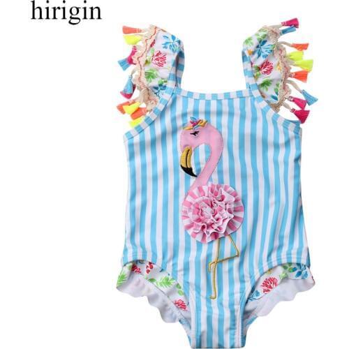 New One-Piece Toddler Kids Baby Girls Flamingo Tassel Cartoon Bikini Swimwear Swimsuit Bathing Beach