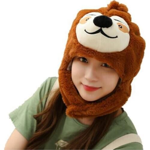 New sloth hood hat plush hat toy birthday stuffed animal cap gift