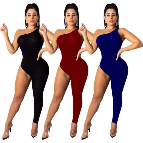 One Leg Jumpsuit Black Blue Burgundy Sexy One Shoulder Jumpsuit for Women Summer 2021 Party Bodycon Club One Piece Outfits Mono