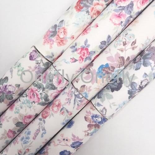 Onefly Dropshipping Wholesale Leather Supplier Flowers Printed Suede Synthetic Faux Leather Sheet Bow DIY handbags shoes FZ046