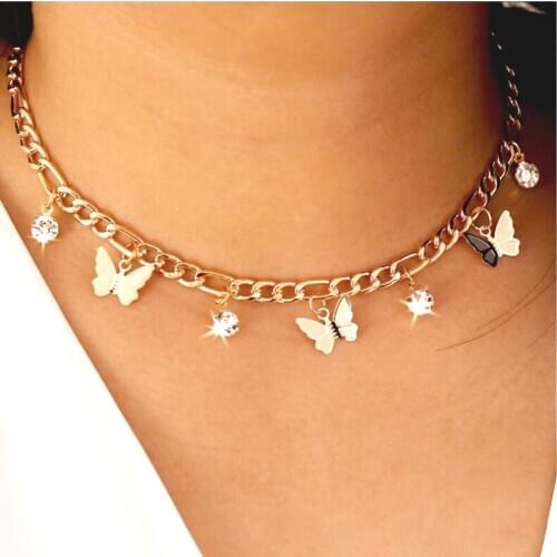 Small Animal Crystal Butterfly Pendant Necklace for Women Rhinestone pendant Silver Color Butterfly Choker Necklace Collar Chain