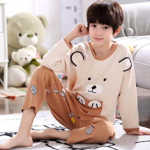 H5657 Boy Cartoon Pajamas Spring Autumn Korean Comfortable Nightgown Sleepwear Men Long Sleeve Cotton Casual Nightwear Home Suit
